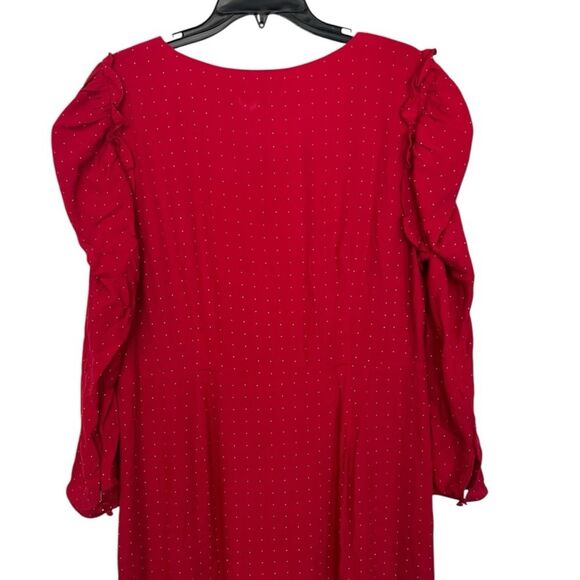 NWT J. Crew | Drapey Puff Sleeve Ruffled Red White Polka Dot Dress 14 - Picture 6 of 16
